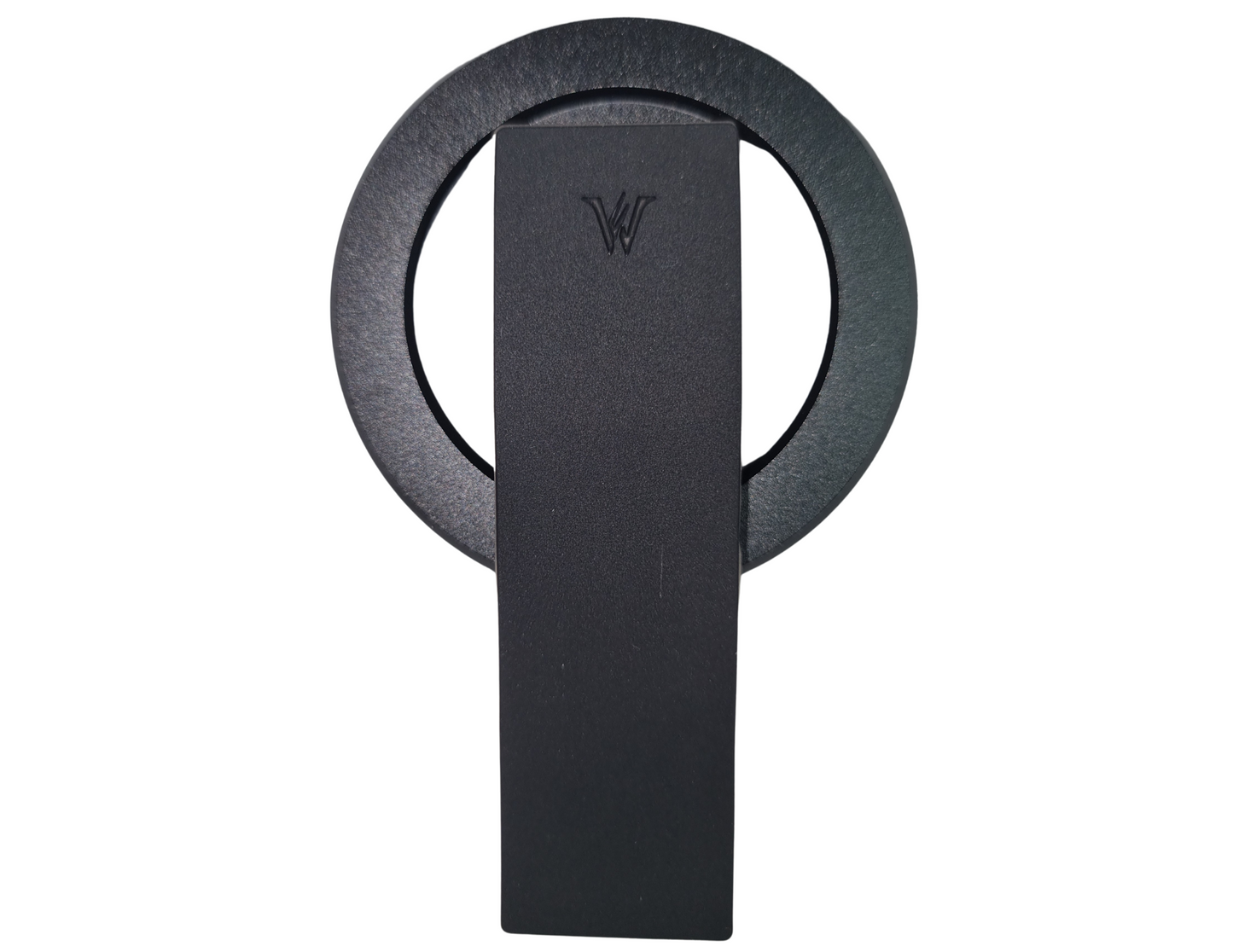 Front view of Wizard Tando Ring Mag in sleek black, showcasing its MagSafe-compatible design and premium alloy build.