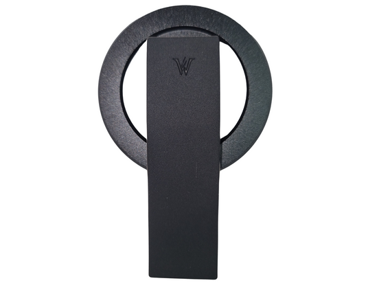 Front view of Wizard Tando Ring Mag in sleek black, showcasing its MagSafe-compatible design and premium alloy build.