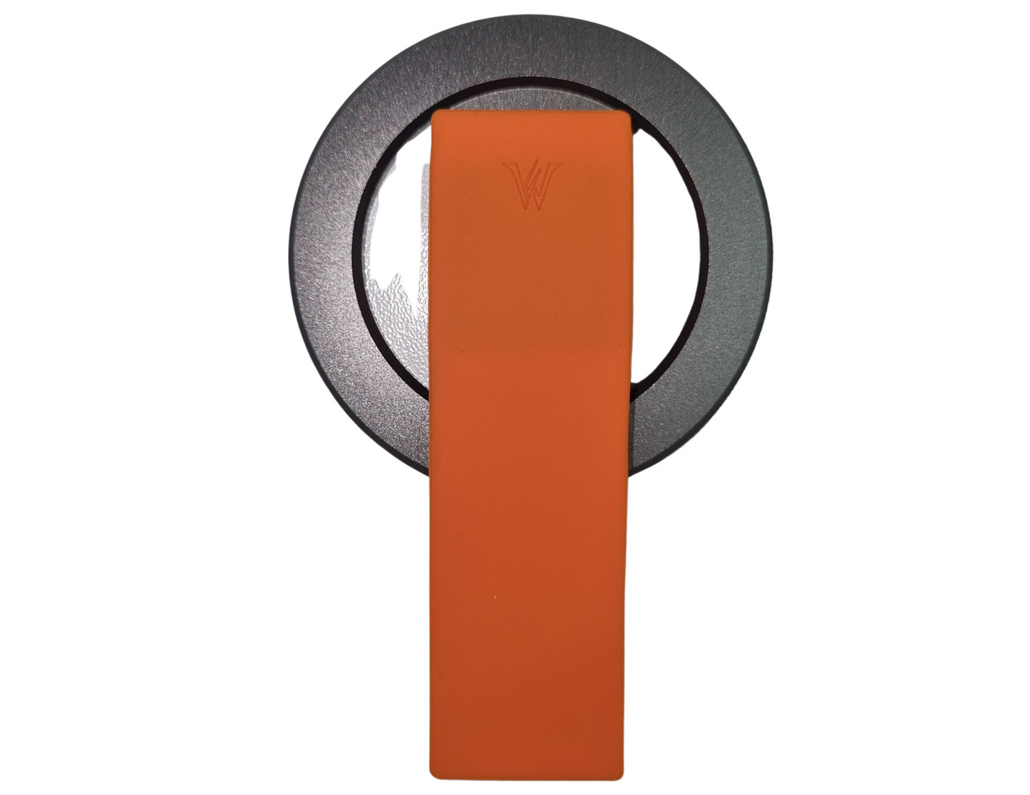 Front view of Wizard Tando Ring Mag in vibrant orange, showcasing its flexible 360° stand and magnetic compatibility.