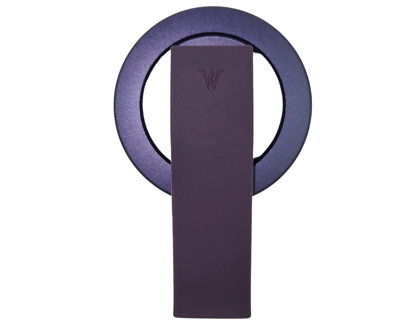 Front view of Wizard Tando Ring Mag in stylish purple, featuring its foldable stand and strong magnetic attraction.