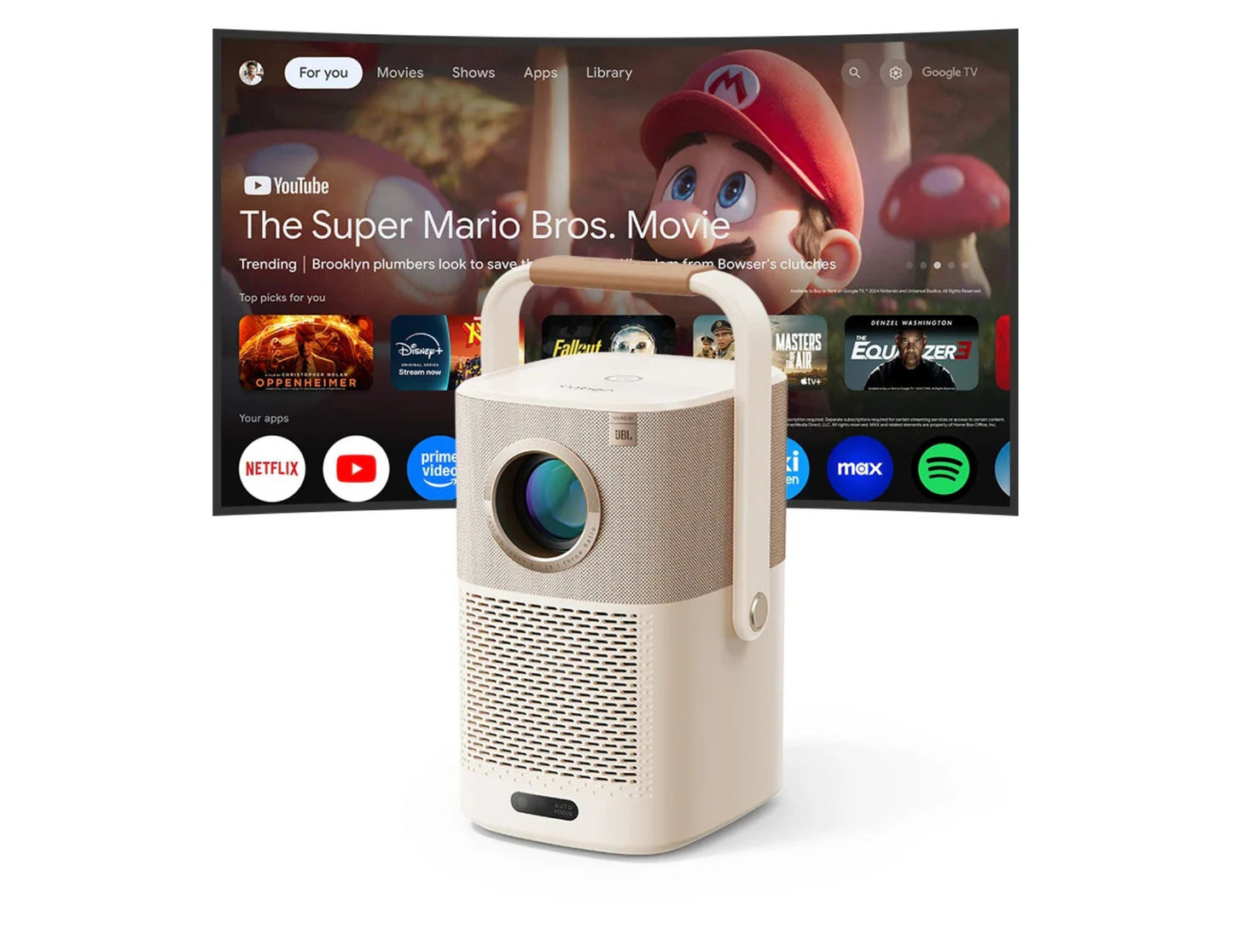 Yaber T2 Plus GTV portable projector with Google TV JBL sound and native 1080P.