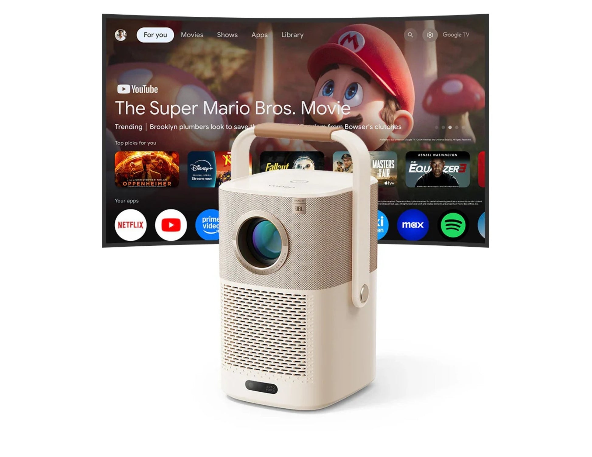 Yaber T2 Plus GTV portable projector with Google TV JBL sound and native 1080P.