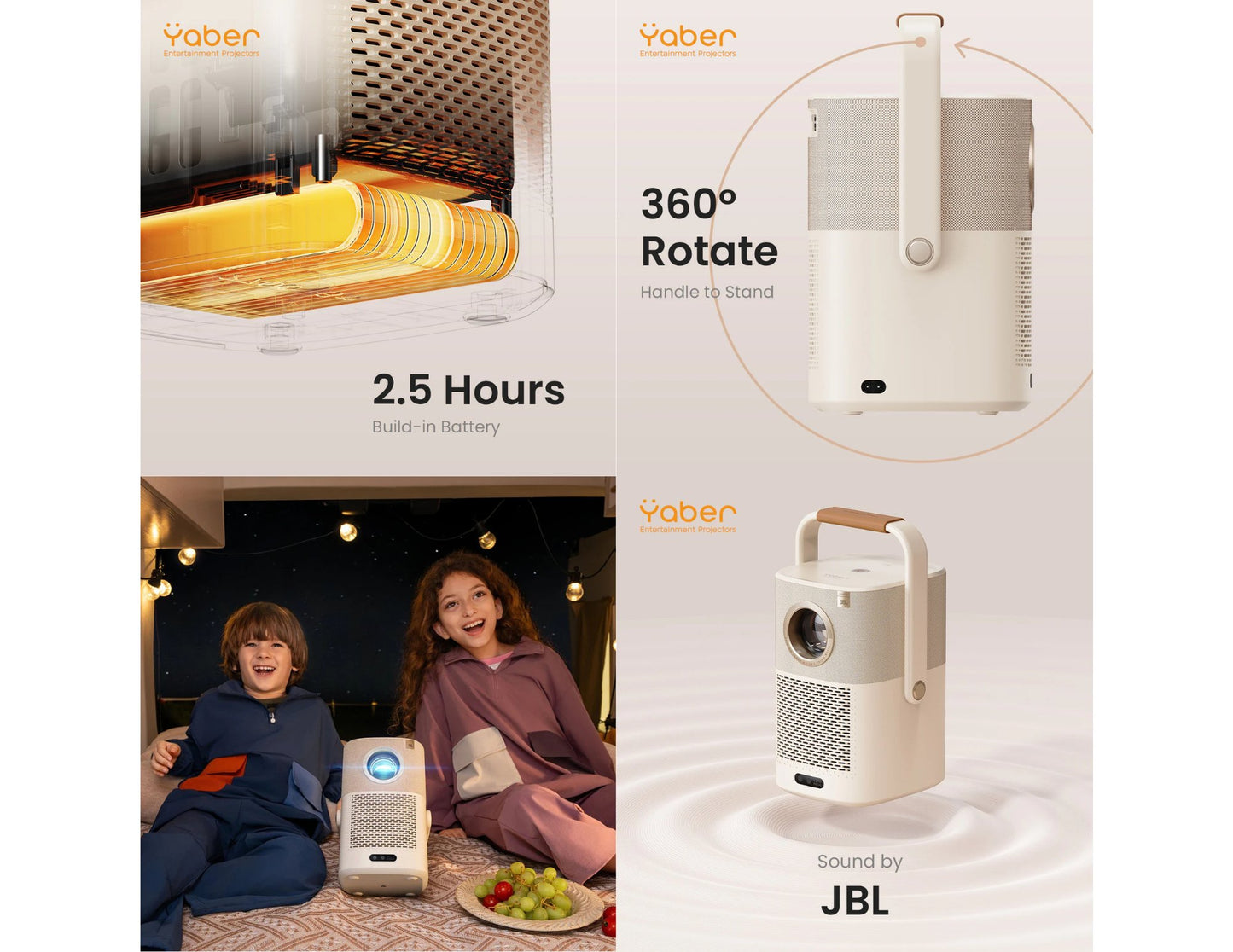 Yaber T2 Plus GTV portable projector with Google TV JBL sound and native 1080P.