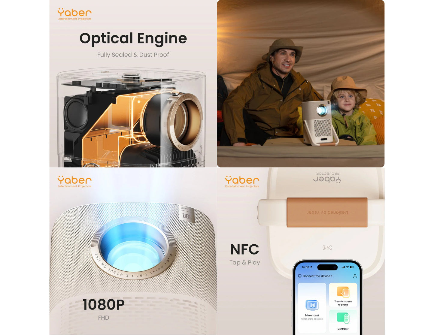 Yaber T2 Plus GTV portable projector with Google TV JBL sound and native 1080P.