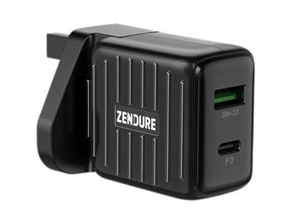 Zendure Daily Power Accessory Pack with power bank carry case car charger wall charger cable and tag.